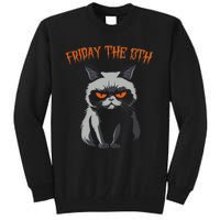 Friday The 13th 2024 Black Cat Halloween Funny Cat Mom Dad Tall Sweatshirt