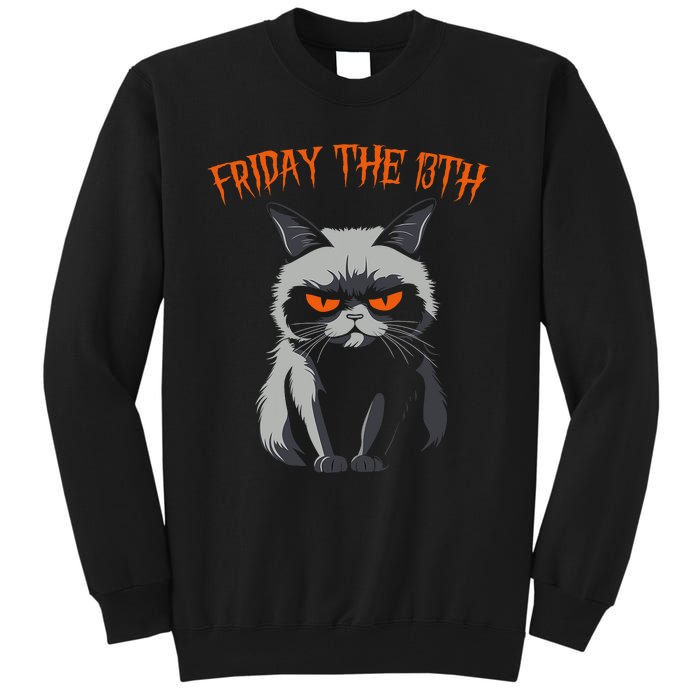 Friday The 13th 2024 Black Cat Halloween Funny Cat Mom Dad Tall Sweatshirt