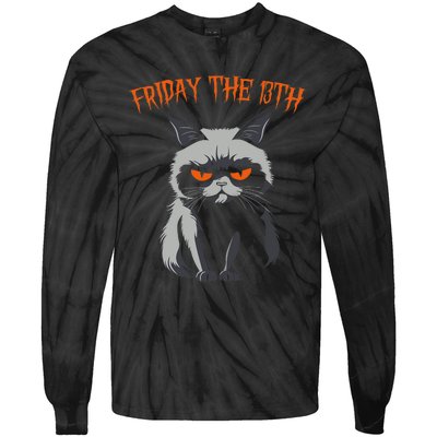 Friday The 13th 2024 Black Cat Halloween Funny Cat Mom Dad Tie-Dye Long Sleeve Shirt