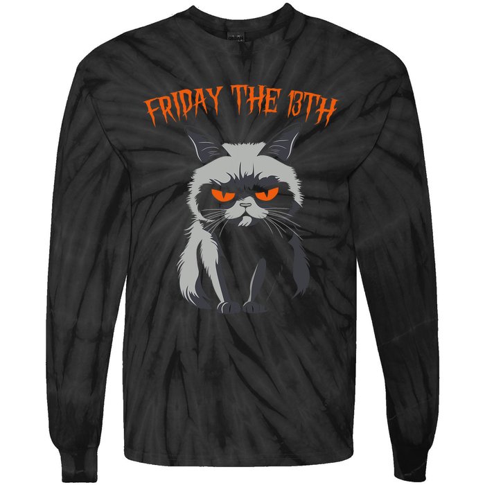 Friday The 13th 2024 Black Cat Halloween Funny Cat Mom Dad Tie-Dye Long Sleeve Shirt