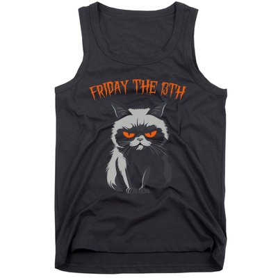 Friday The 13th 2024 Black Cat Halloween Funny Cat Mom Dad Tank Top