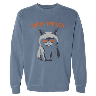 Friday The 13th 2024 Black Cat Halloween Funny Cat Mom Dad Garment-Dyed Sweatshirt