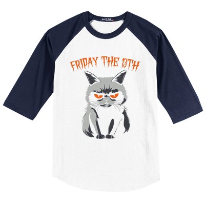 Friday The 13th 2024 Black Cat Halloween Funny Cat Mom Dad Baseball Sleeve Shirt