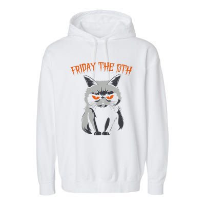 Friday The 13th 2024 Black Cat Halloween Funny Cat Mom Dad Garment-Dyed Fleece Hoodie