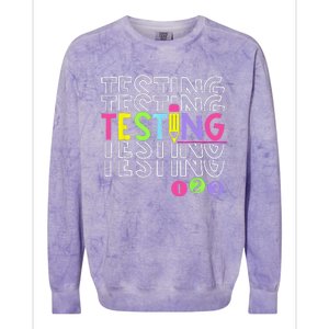 Funny Testing 123 Retro School Test Day Teacher Student Colorblast Crewneck Sweatshirt