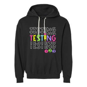 Funny Testing 123 Retro School Test Day Teacher Student Garment-Dyed Fleece Hoodie