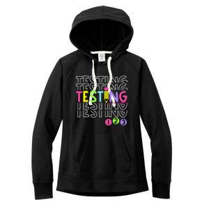 Funny Testing 123 Retro School Test Day Teacher Student Women's Fleece Hoodie