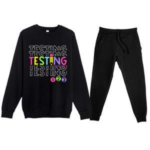 Funny Testing 123 Retro School Test Day Teacher Student Premium Crewneck Sweatsuit Set