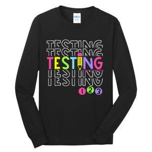 Funny Testing 123 Retro School Test Day Teacher Student Tall Long Sleeve T-Shirt