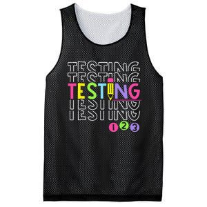 Funny Testing 123 Retro School Test Day Teacher Student Mesh Reversible Basketball Jersey Tank