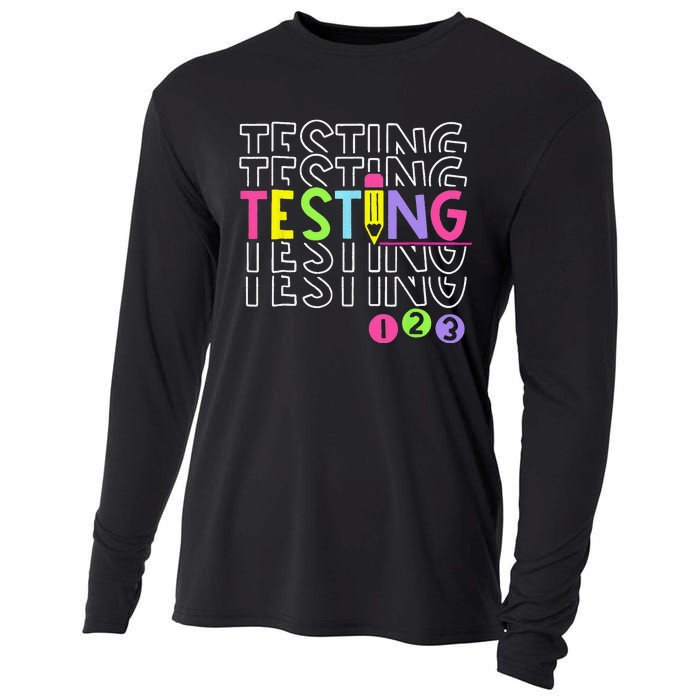 Funny Testing 123 Retro School Test Day Teacher Student Cooling Performance Long Sleeve Crew