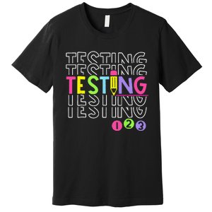 Funny Testing 123 Retro School Test Day Teacher Student Premium T-Shirt