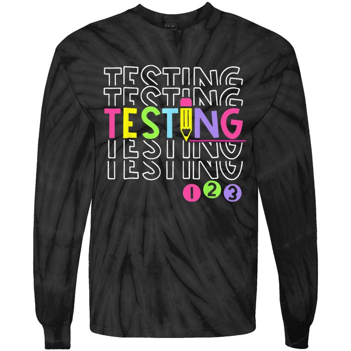 Funny Testing 123 Retro School Test Day Teacher Student Tie-Dye Long Sleeve Shirt