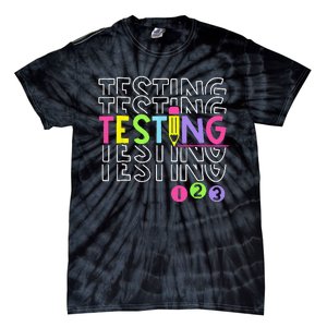 Funny Testing 123 Retro School Test Day Teacher Student Tie-Dye T-Shirt