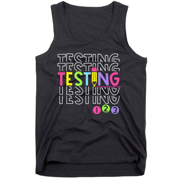 Funny Testing 123 Retro School Test Day Teacher Student Tank Top