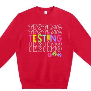 Funny Testing 123 Retro School Test Day Teacher Student Premium Crewneck Sweatshirt