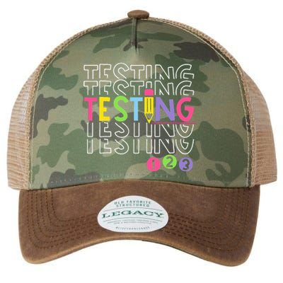 Funny Testing 123 Retro School Test Day Teacher Student Legacy Tie Dye Trucker Hat