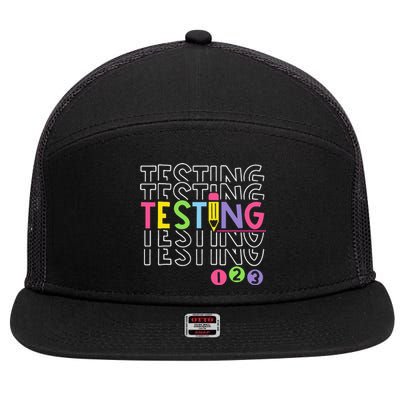 Funny Testing 123 Retro School Test Day Teacher Student 7 Panel Mesh Trucker Snapback Hat