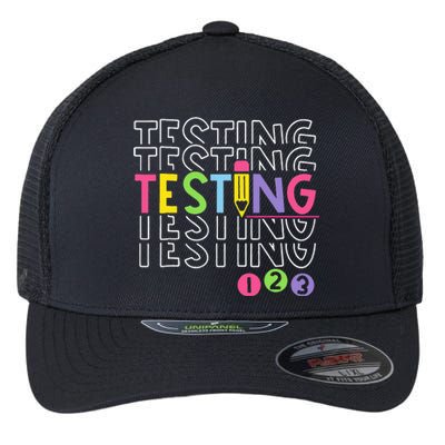 Funny Testing 123 Retro School Test Day Teacher Student Flexfit Unipanel Trucker Cap