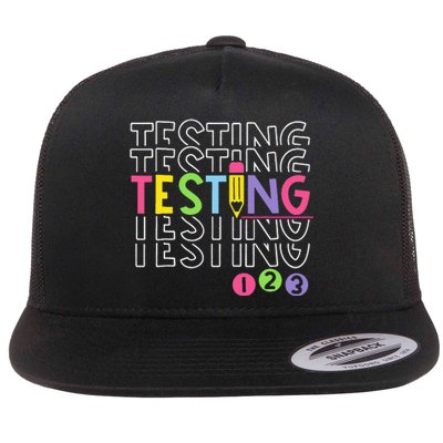 Funny Testing 123 Retro School Test Day Teacher Student Flat Bill Trucker Hat