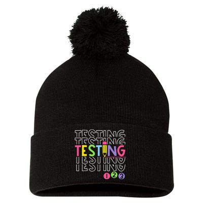 Funny Testing 123 Retro School Test Day Teacher Student Pom Pom 12in Knit Beanie