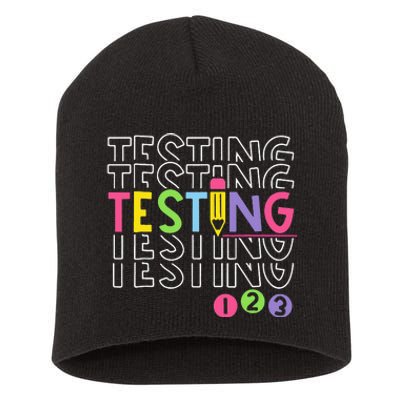 Funny Testing 123 Retro School Test Day Teacher Student Short Acrylic Beanie