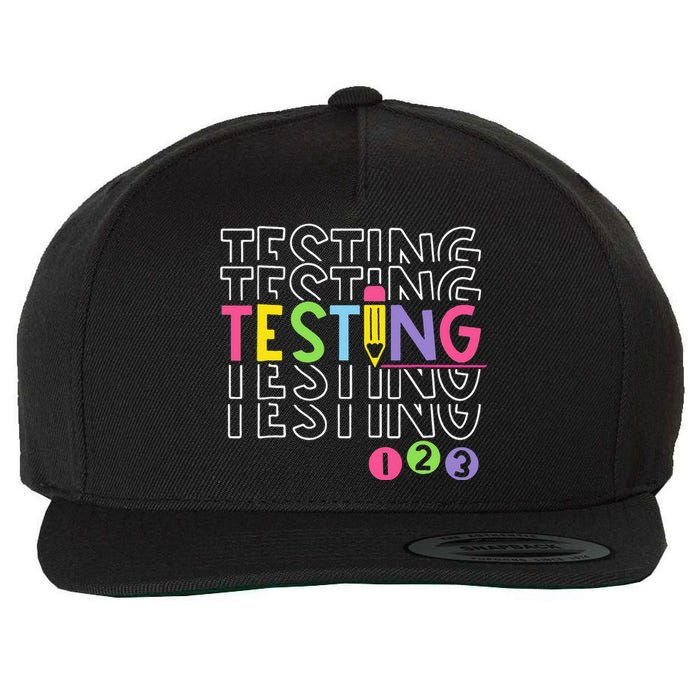 Funny Testing 123 Retro School Test Day Teacher Student Wool Snapback Cap