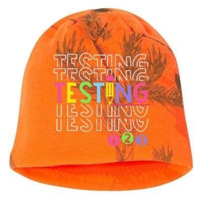 Funny Testing 123 Retro School Test Day Teacher Student Kati - Camo Knit Beanie