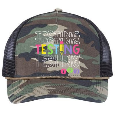 Funny Testing 123 Retro School Test Day Teacher Student Retro Rope Trucker Hat Cap