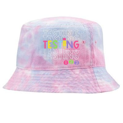 Funny Testing 123 Retro School Test Day Teacher Student Tie-Dyed Bucket Hat