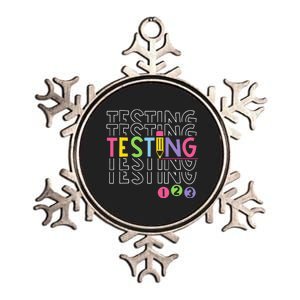 Funny Testing 123 Retro School Test Day Teacher Student Metallic Star Ornament