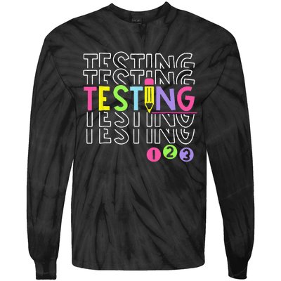 Funny Testing 123 Retro School Test Day Teacher Student Tie-Dye Long Sleeve Shirt