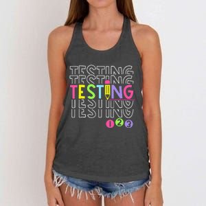 Funny Testing 123 Retro School Test Day Teacher Student Women's Knotted Racerback Tank