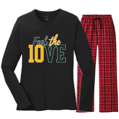 Feel The 10ve Jordan Quarterback Love American Football Women's Long Sleeve Flannel Pajama Set 