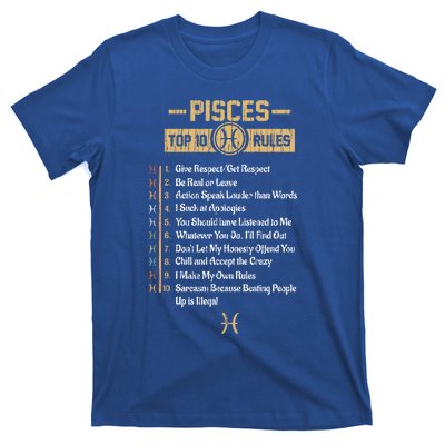 Funny Top 10 Rules Of Pisces Zodiac Sign Birthday Great Gift T-Shirt