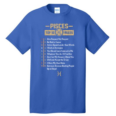 Funny Top 10 Rules Of Pisces Zodiac Sign Birthday Great Gift Tall T-Shirt