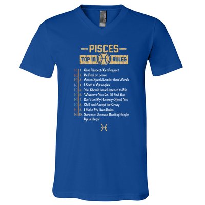 Funny Top 10 Rules Of Pisces Zodiac Sign Birthday Great Gift V-Neck T-Shirt