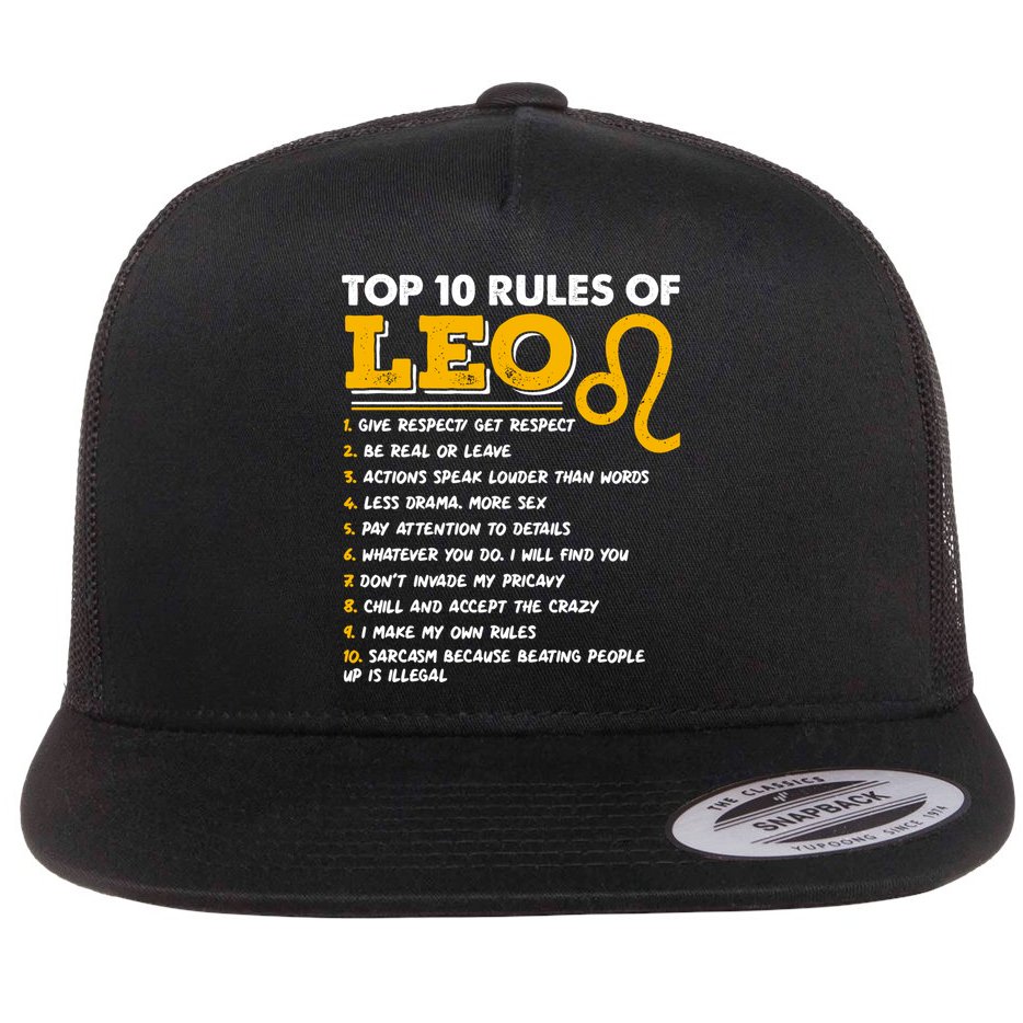 Funny Top 10 Rules Of Leo Leo Zodiac Birthday Leo Zodiac Cool Gift Flat Bill Trucker Hat