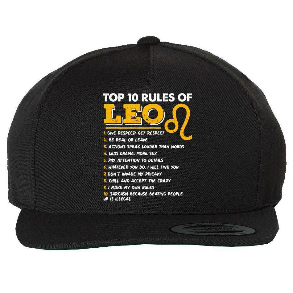 Funny Top 10 Rules Of Leo Leo Zodiac Birthday Leo Zodiac Cool Gift Wool Snapback Cap