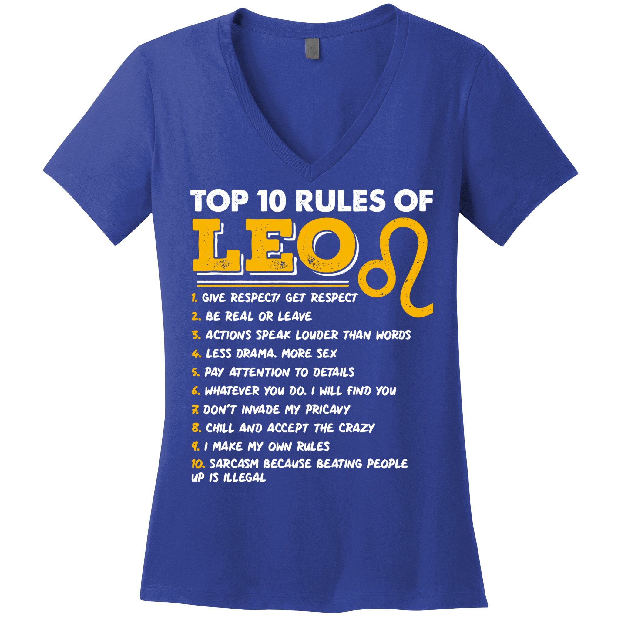 Funny Top 10 Rules Of Leo Leo Zodiac Birthday Leo Zodiac Cool Gift Women's V-Neck T-Shirt