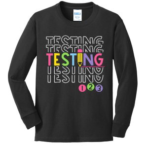 Funny Testing 123 Retro School Test Day Teacher Student Kids Long Sleeve Shirt