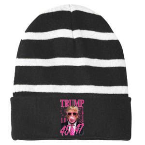 Funny Trump 1776 Flag Striped Beanie with Solid Band