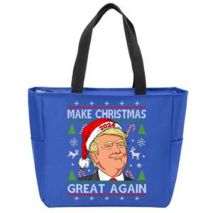 Funny Trump 2024 Make Christmas Great Again Ugly Gift Zip Tote Bag