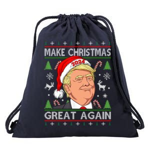 Funny Trump 2024 Make Christmas Great Again Ugly Gift Drawstring Bag