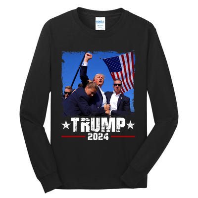 Fight Trump 2024 Election American Flag Donald Trump 2024 Tall Long Sleeve T-Shirt