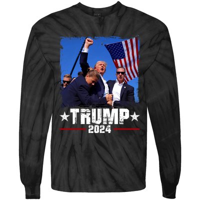 Fight Trump 2024 Election American Flag Donald Trump 2024 Tie-Dye Long Sleeve Shirt