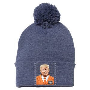 Funny Trump 2024 Prisoner Mugshot Pom Pom 12in Knit Beanie