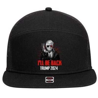 Funny Trump 2024 45 47 Trumpinator ILl Be Back Save America 7 Panel Mesh Trucker Snapback Hat