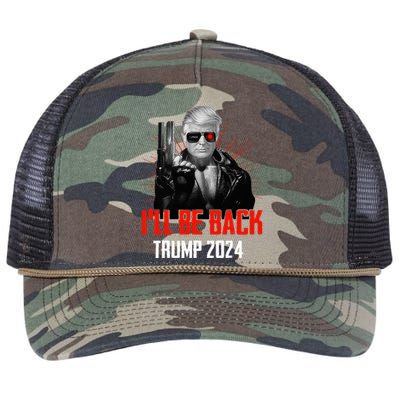 Funny Trump 2024 45 47 Trumpinator ILl Be Back Save America Retro Rope Trucker Hat Cap