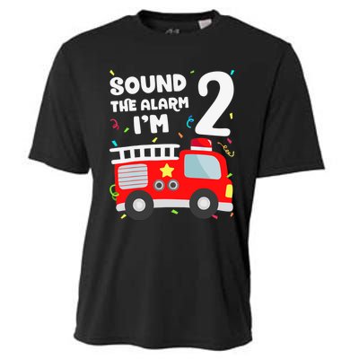 Fire Truck 2nd Birthday Boy 2 Year Old Firefighter Cooling Performance Crew T-Shirt